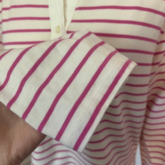 J. Crew Pink Stripe Poplin collar polo shirt - Picture 3 of 7